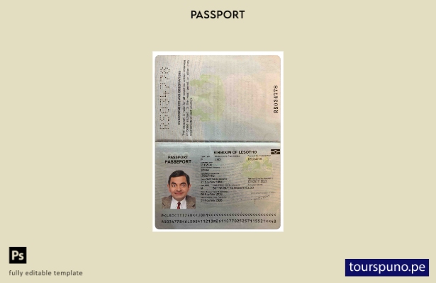 Plantilla de pasaporte de Lesoto lista para imprimir